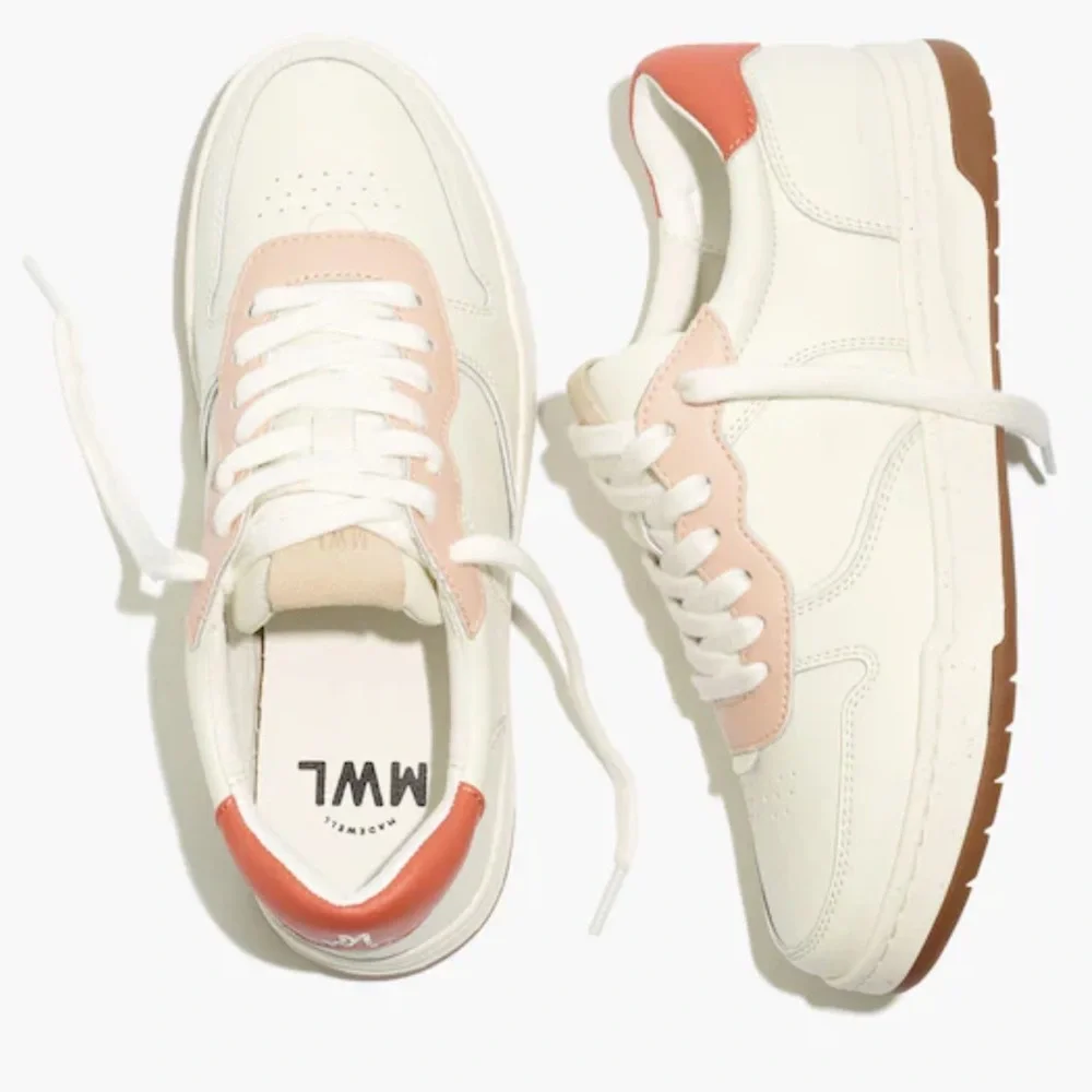 Madewell Court Sneakers in Pink and White Leather Women’s Size 9 - Picture 1 of 10